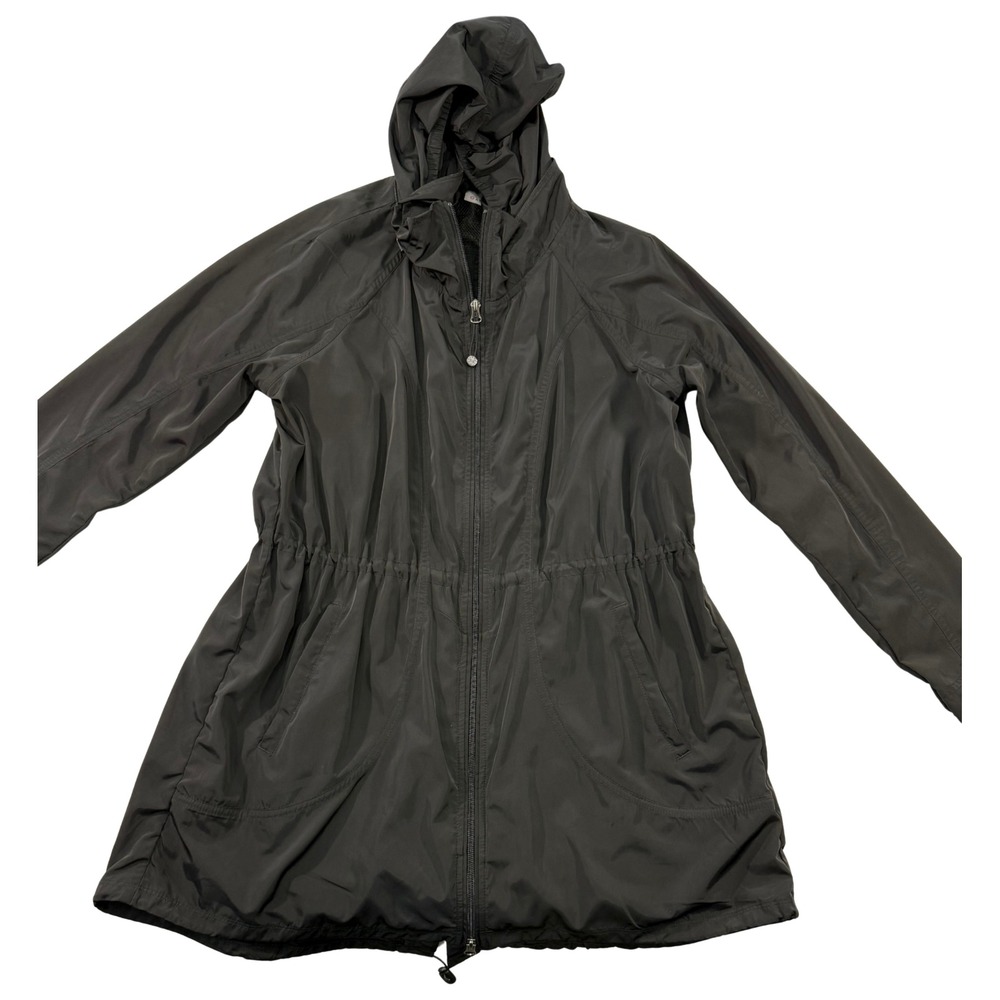 Athleta Hooded Windbreaker Jacket Black Longline Cinched Waist 138963-04-2 M